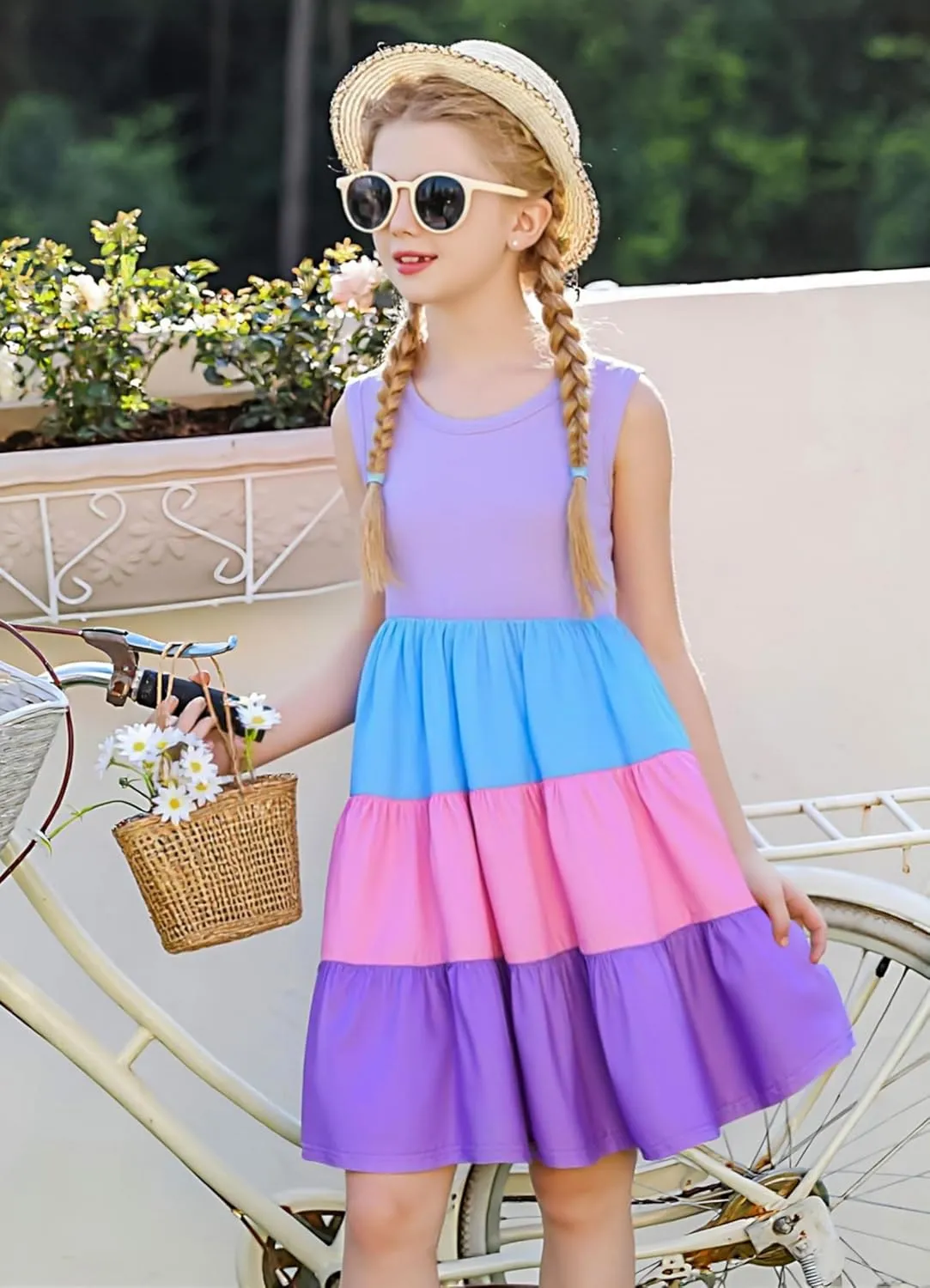 Lovekider Little Girls Casual Cotton Sleeveless Dresses Summer Swing Twirly Sundress Kids 3D Cute Sun Dress 4-9T