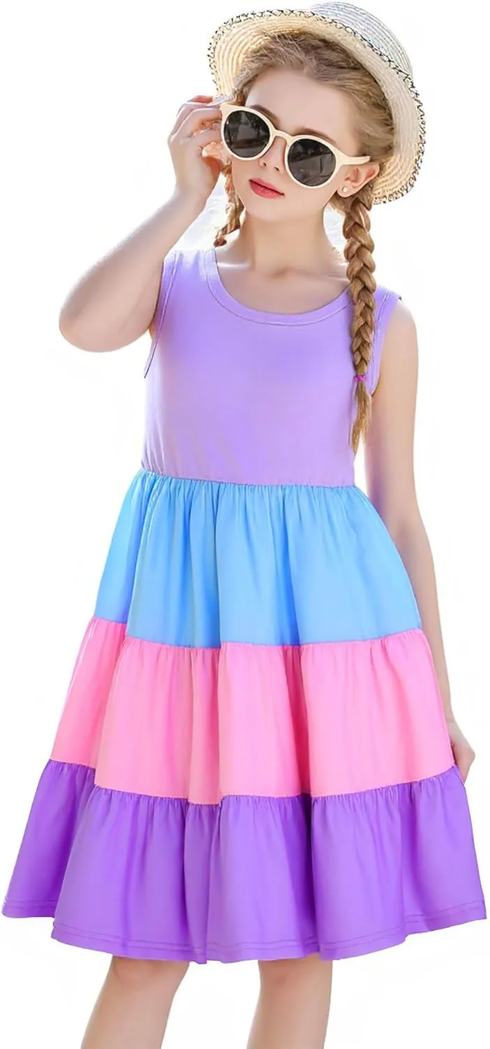 Lovekider Little Girls Casual Cotton Sleeveless Dresses Summer Swing Twirly Sundress Kids 3D Cute Sun Dress 4-9T