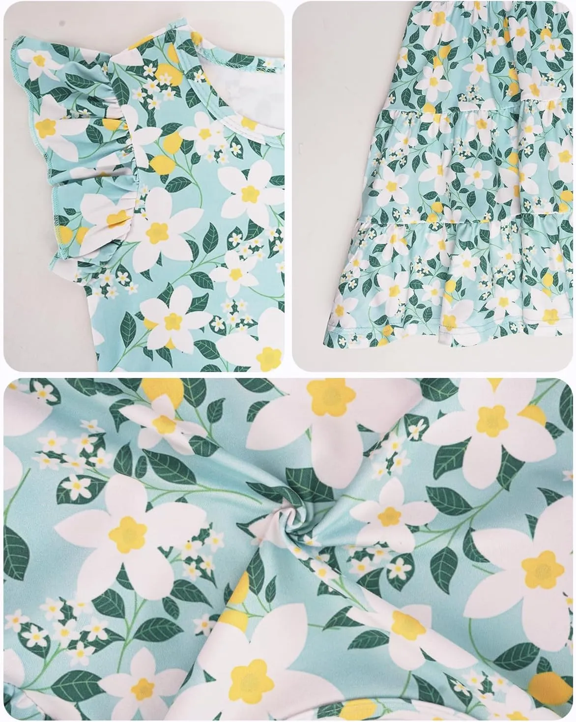 LQSZ Girls Summer Dresses with Ruffle Short Sleeve Midi Casual A-Line Twirly School Sundress Size 3-12 Years