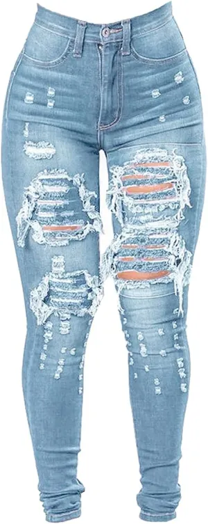 Maiyifu-GJ Women's High Waist Ripped Skinny Jeans - Slim Fit Stretch Denim Trousers with Distressed Details