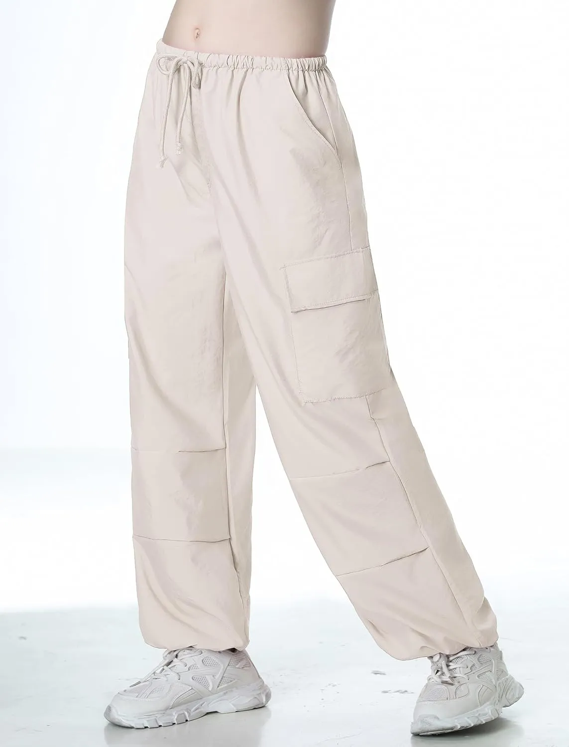 Mebius Girls Parachute Pants Baggy Cargo Hiking Joggers Hip Hop Dance with Pockets Trousers for Kids 8-14Y