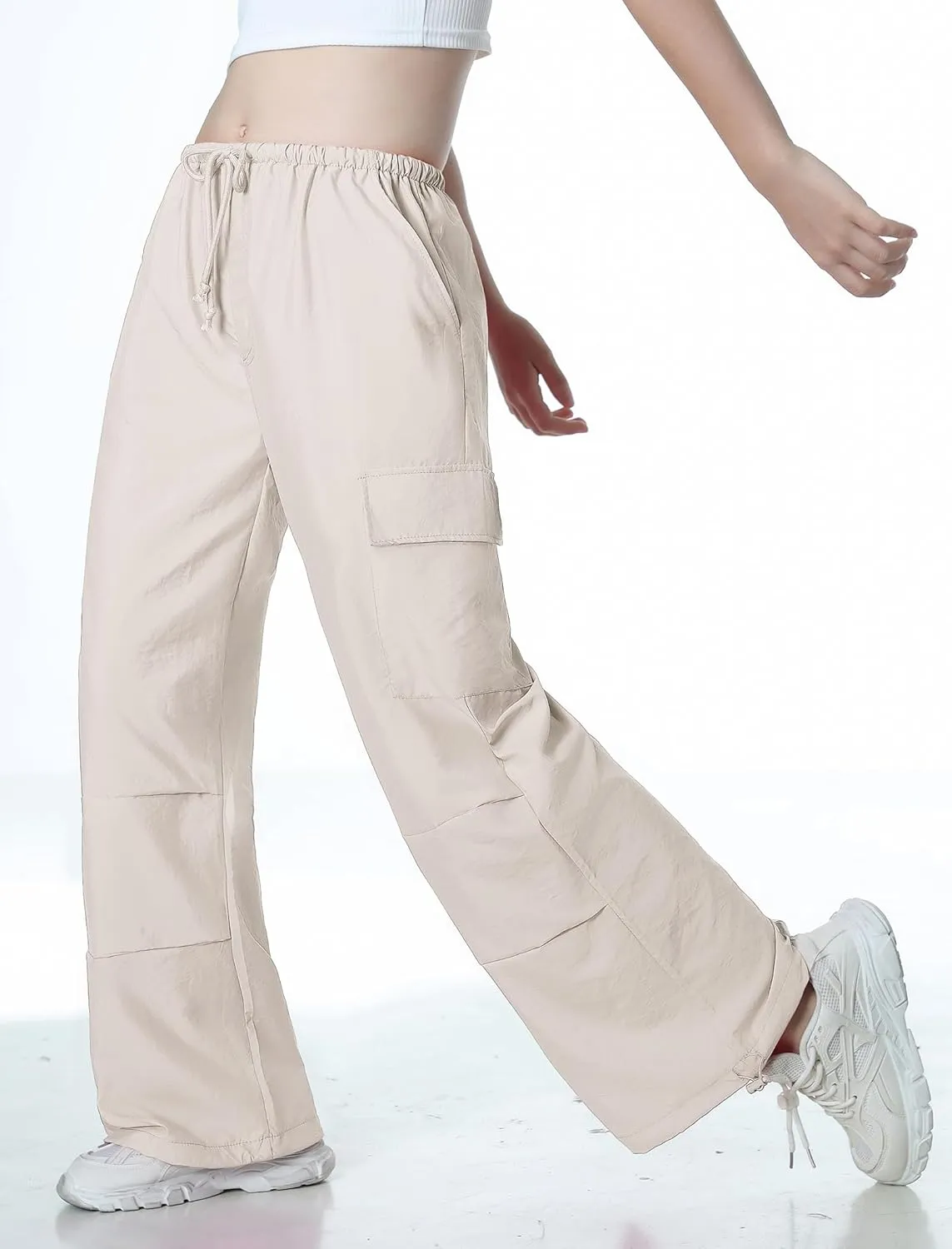 Mebius Girls Parachute Pants Baggy Cargo Hiking Joggers Hip Hop Dance with Pockets Trousers for Kids 8-14Y