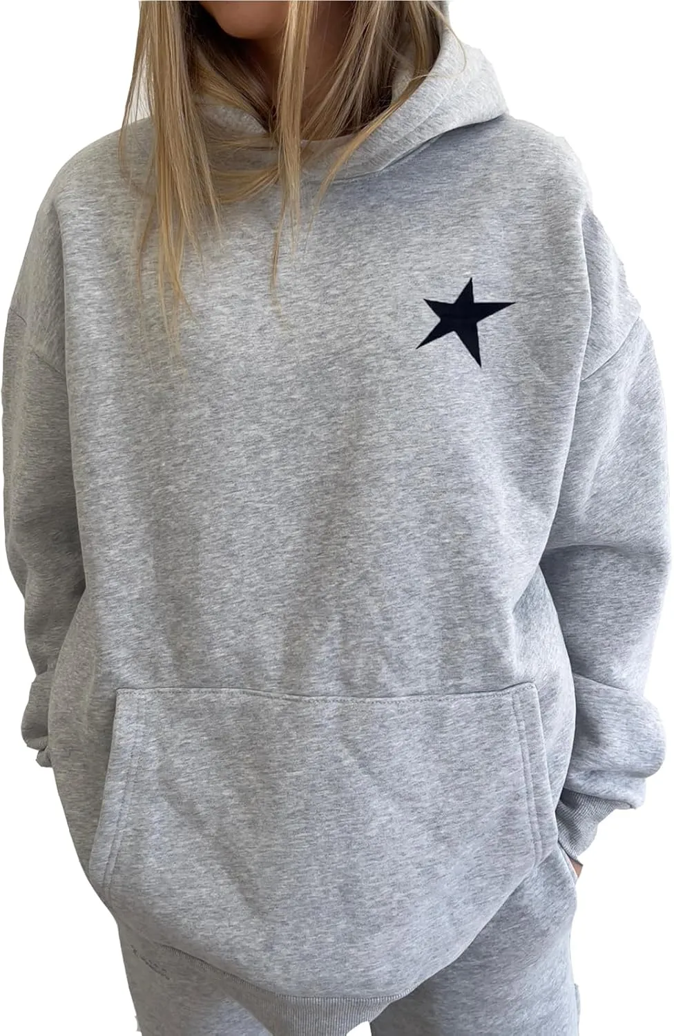 Meiweileya Womens Y2k Star Graphic Print Hoodies Oversized Aesthetic Long Sleeve Pullover Tops