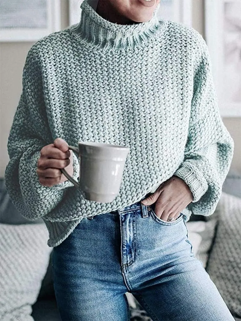 Melliflo Women's Turtleneck Batwing Sleeve Oversized Sweater 2024 Chunky Knitted Pullover Sweater Jumper Tops