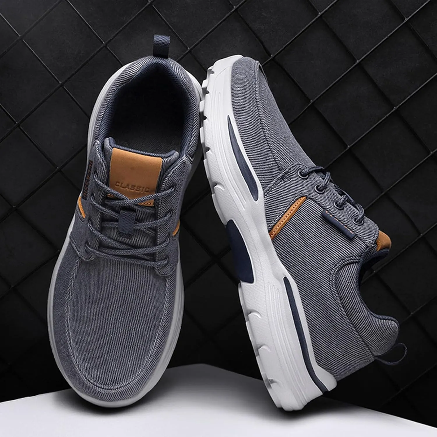 Men Canvas Wide Width Walking Sneakers,Casual Non Slip Lightweight Arch Support Fashion Sneakers Boat Shoes Orthopedic Shoes