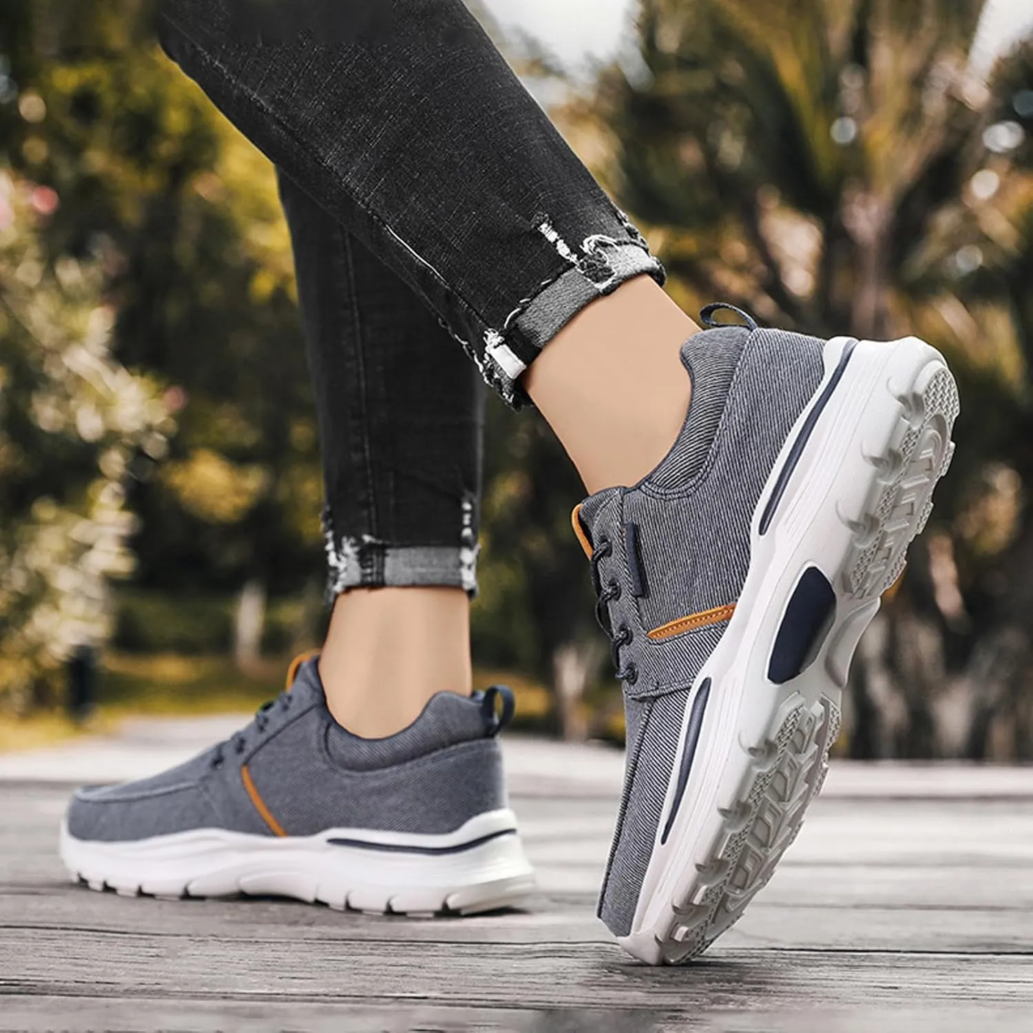 Men Canvas Wide Width Walking Sneakers,Casual Non Slip Lightweight Arch Support Fashion Sneakers Boat Shoes Orthopedic Shoes
