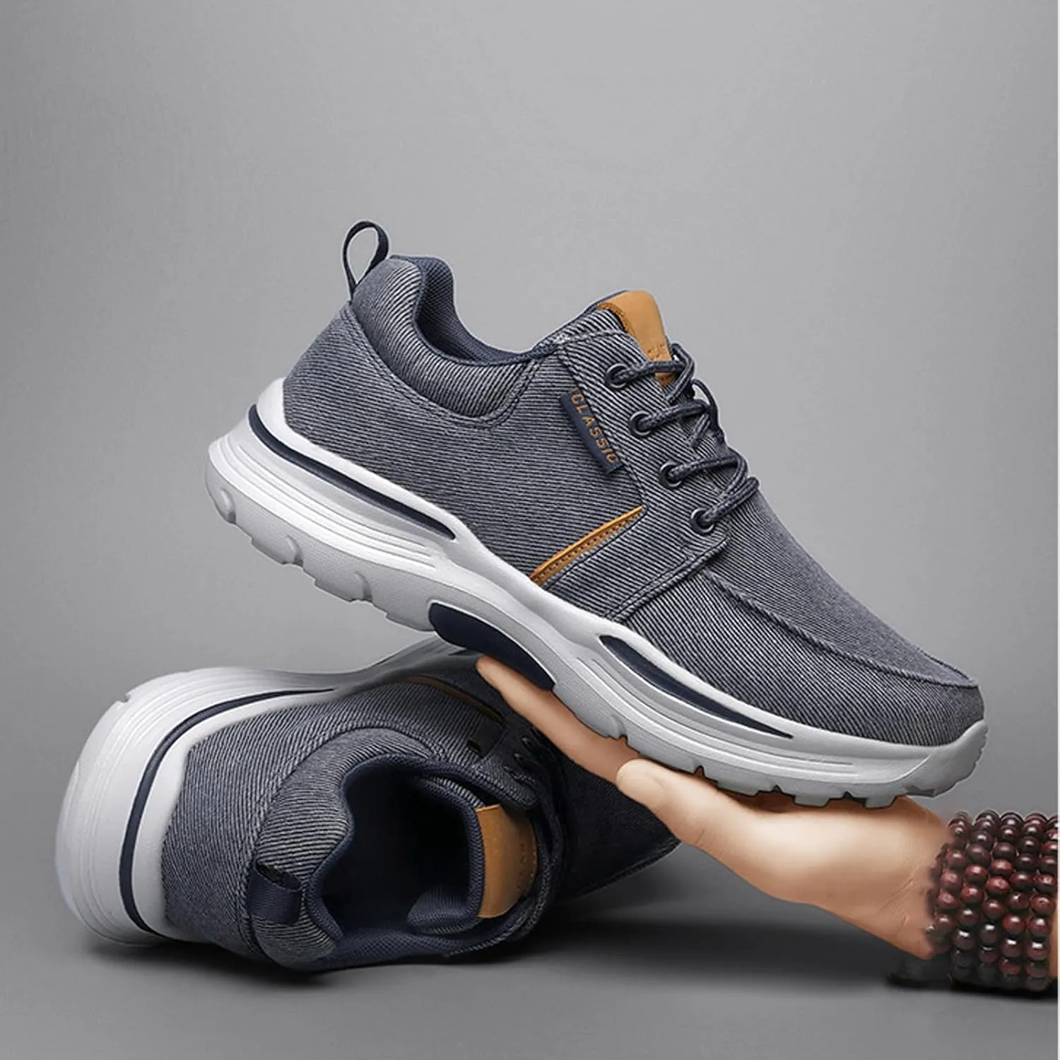 Men Canvas Wide Width Walking Sneakers,Casual Non Slip Lightweight Arch Support Fashion Sneakers Boat Shoes Orthopedic Shoes