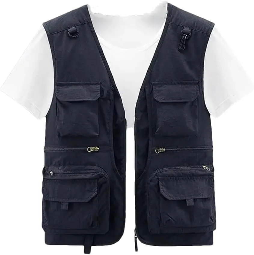 Men Outdoor Casual Vest Solid Breathable Multi-Pocket Photography Fishing Vest Sleeveless Jacket