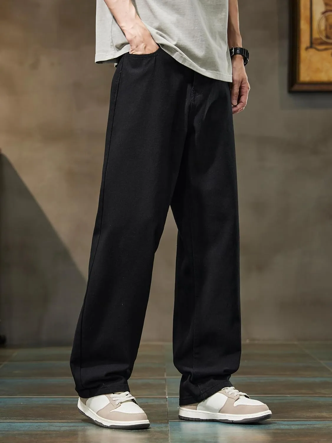Men's Baggy Jeans Loose Fit Y2k Skater Denim Pants Straight Leg Hip Hop Trousers