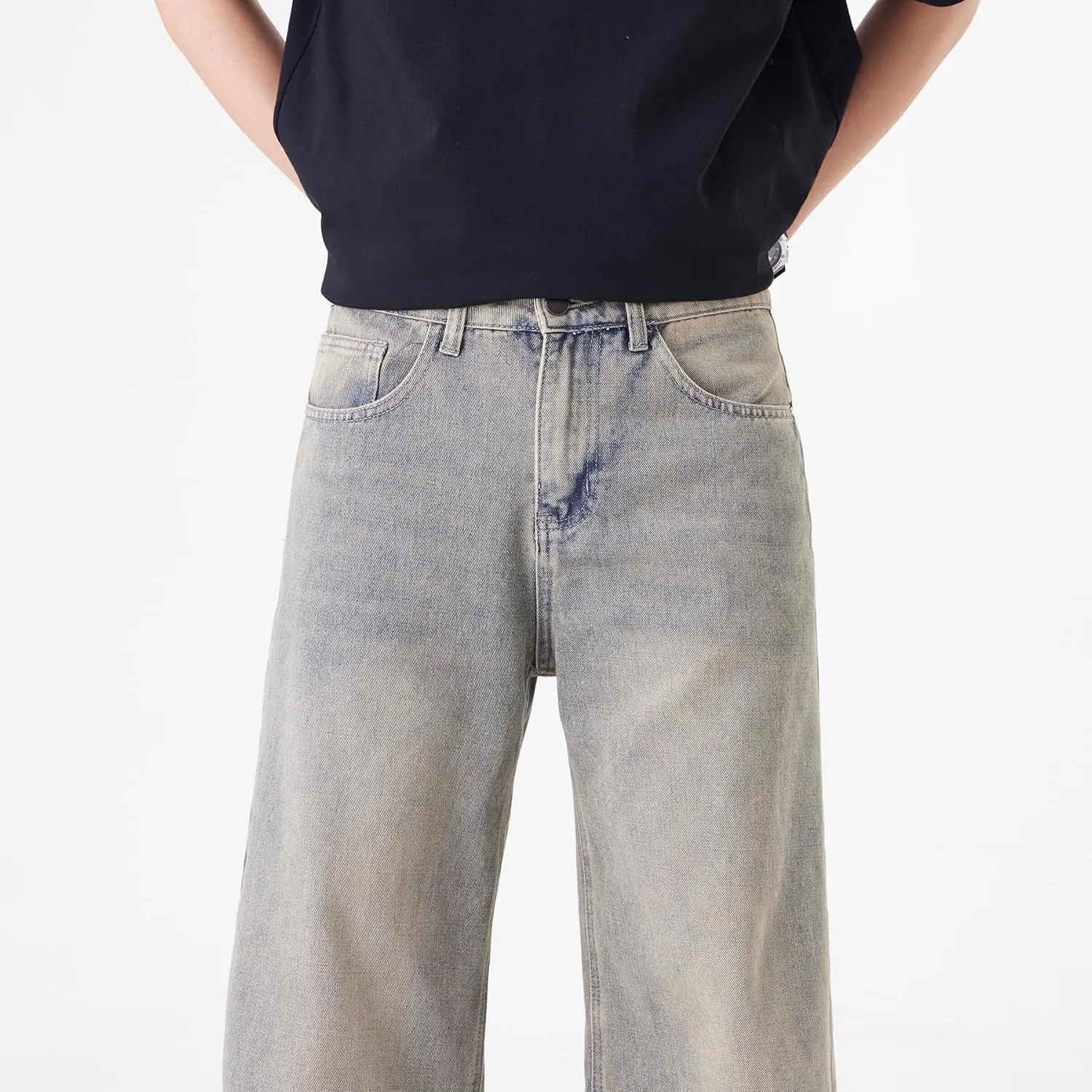 Men's Baggy Jeans Y2K Vintage Distressed Ripped Wide Leg Denim Pants Hip Hop Casual Loose Fit Streetwear Trousers
