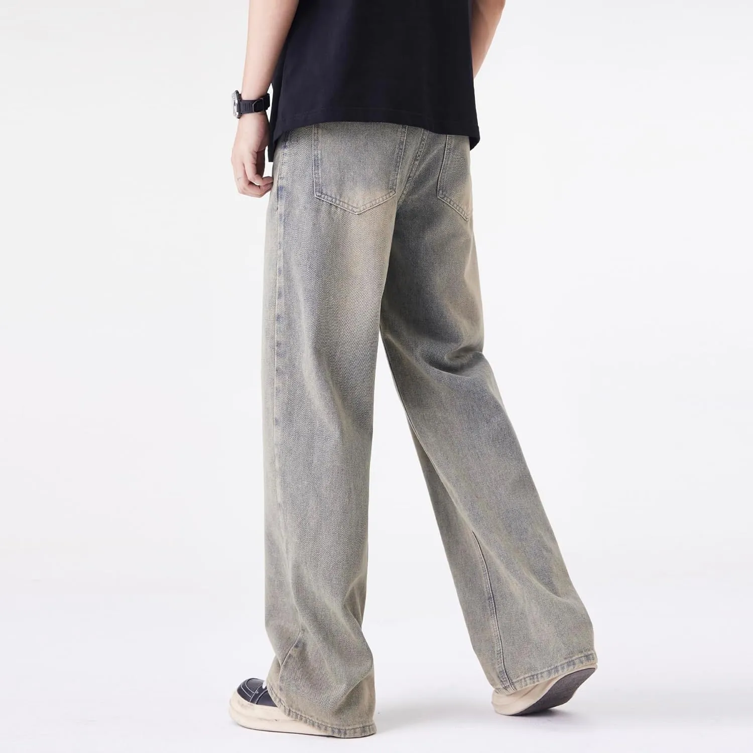 Men's Baggy Jeans Y2K Vintage Distressed Ripped Wide Leg Denim Pants Hip Hop Casual Loose Fit Streetwear Trousers