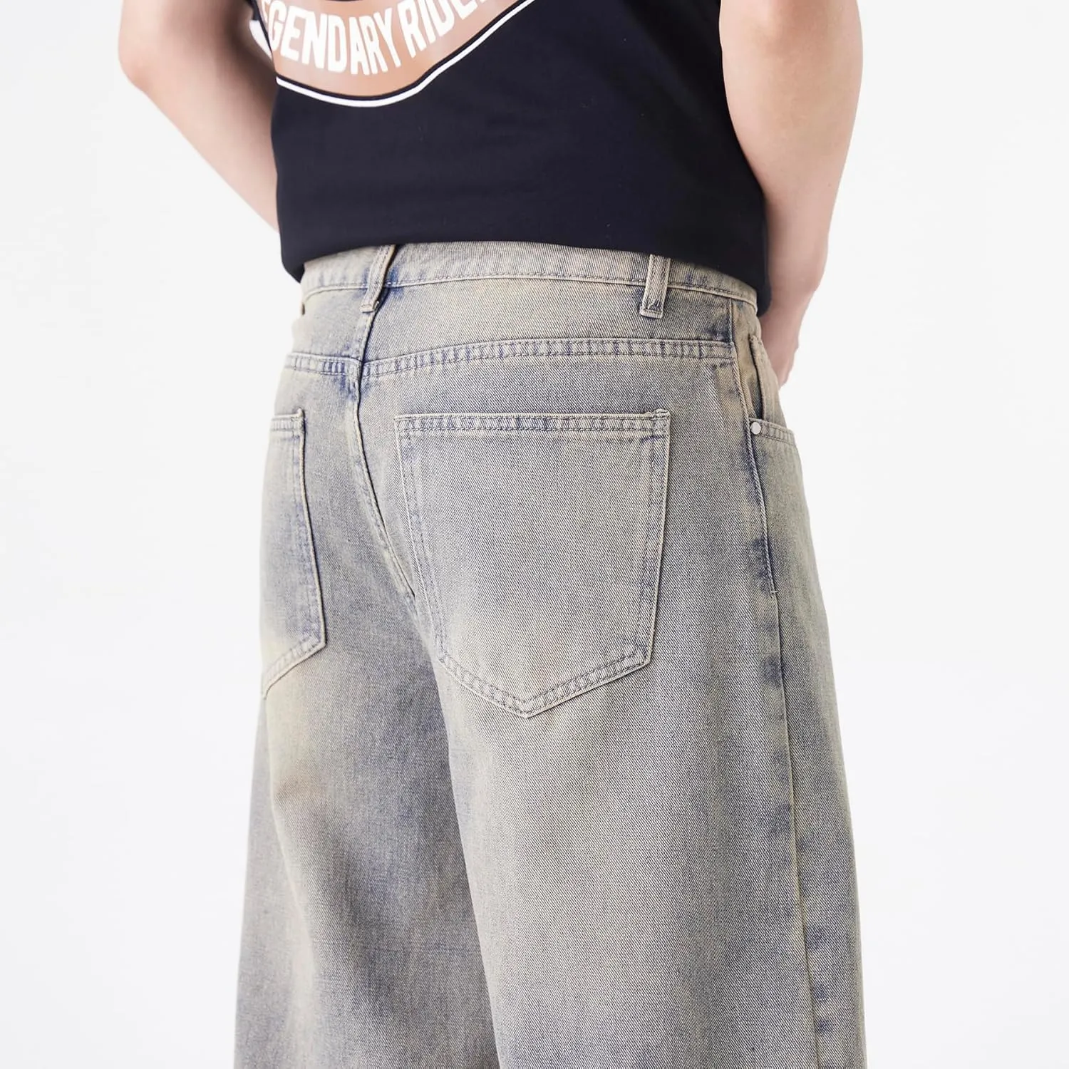 Men's Baggy Jeans Y2K Vintage Distressed Ripped Wide Leg Denim Pants Hip Hop Casual Loose Fit Streetwear Trousers