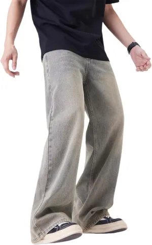 Men's Baggy Jeans Y2K Vintage Distressed Ripped Wide Leg Denim Pants Hip Hop Casual Loose Fit Streetwear Trousers