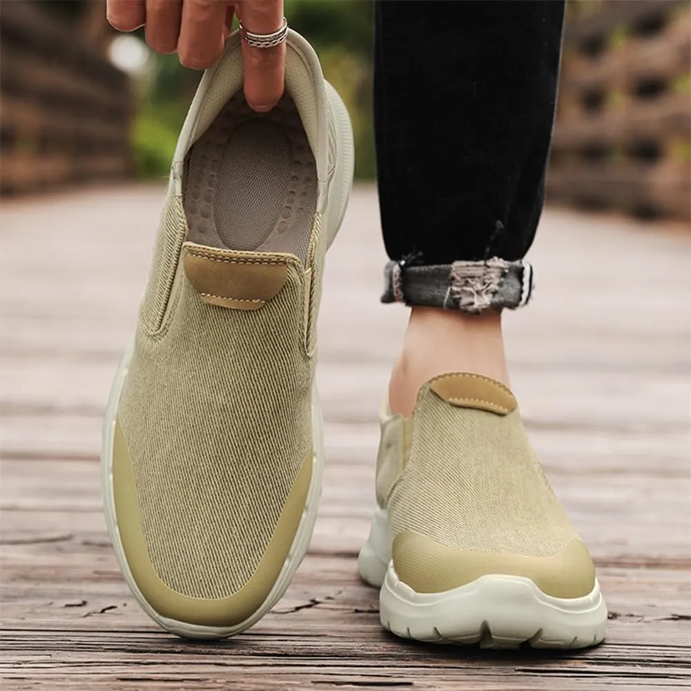 Men's Canvas Slip On Platform Anti-Slip Hiking Sneakers Fashionable Breathable Leisure Flat Retro Comfortable Shoes