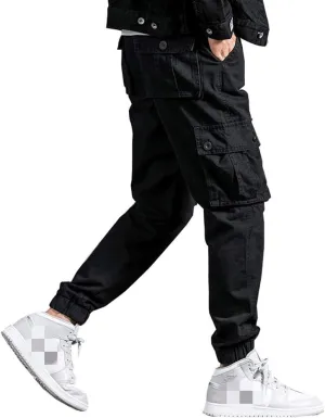 Mens Casual Cargo Jogger Elastic Waist Hip Hop Punk Cargo Pants with Multi-Pockets