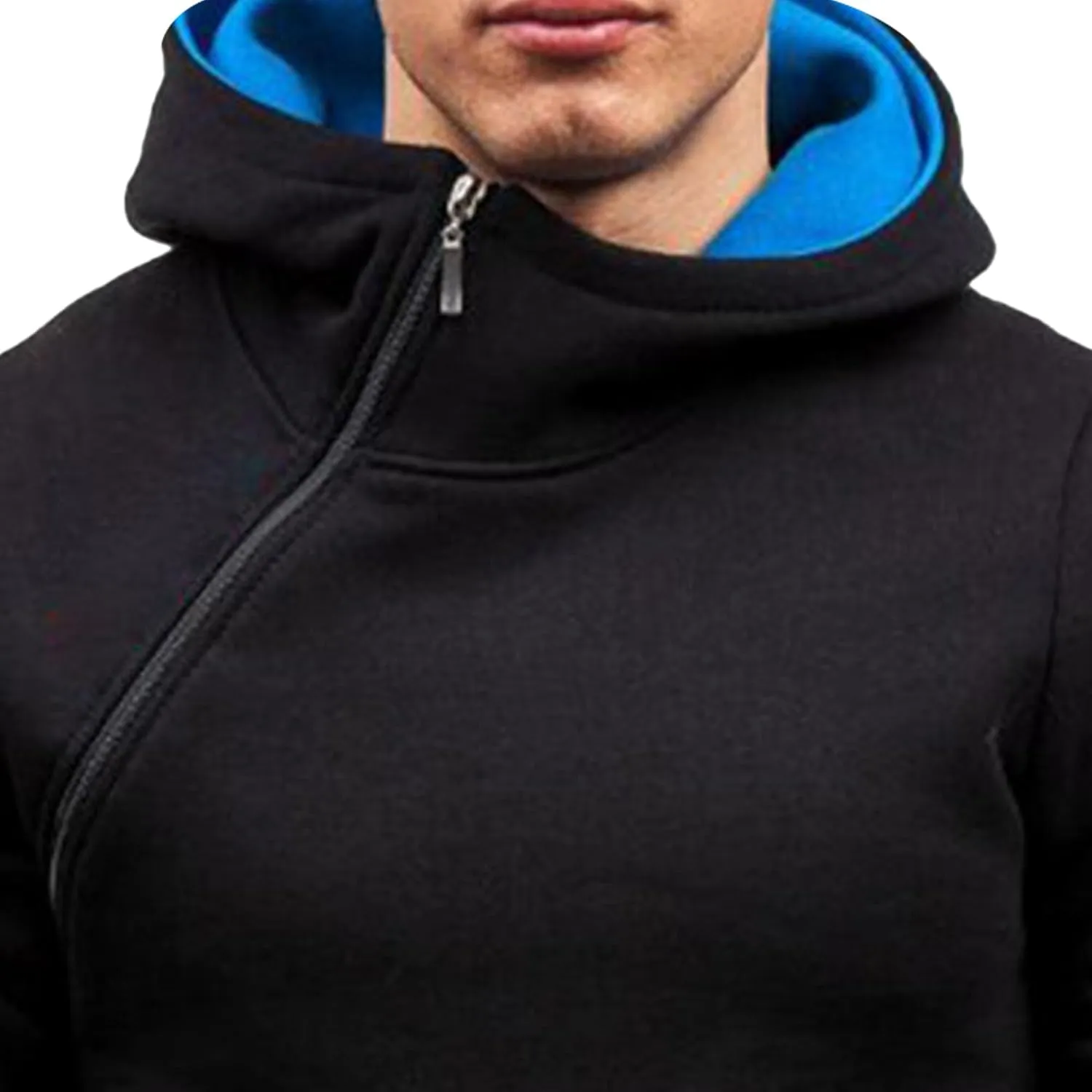 Men's Diagonal Zipper Hoodie Heavyweight Fleece Sweatshirts With Hood Long Sleeve Male Cotton Hoodie