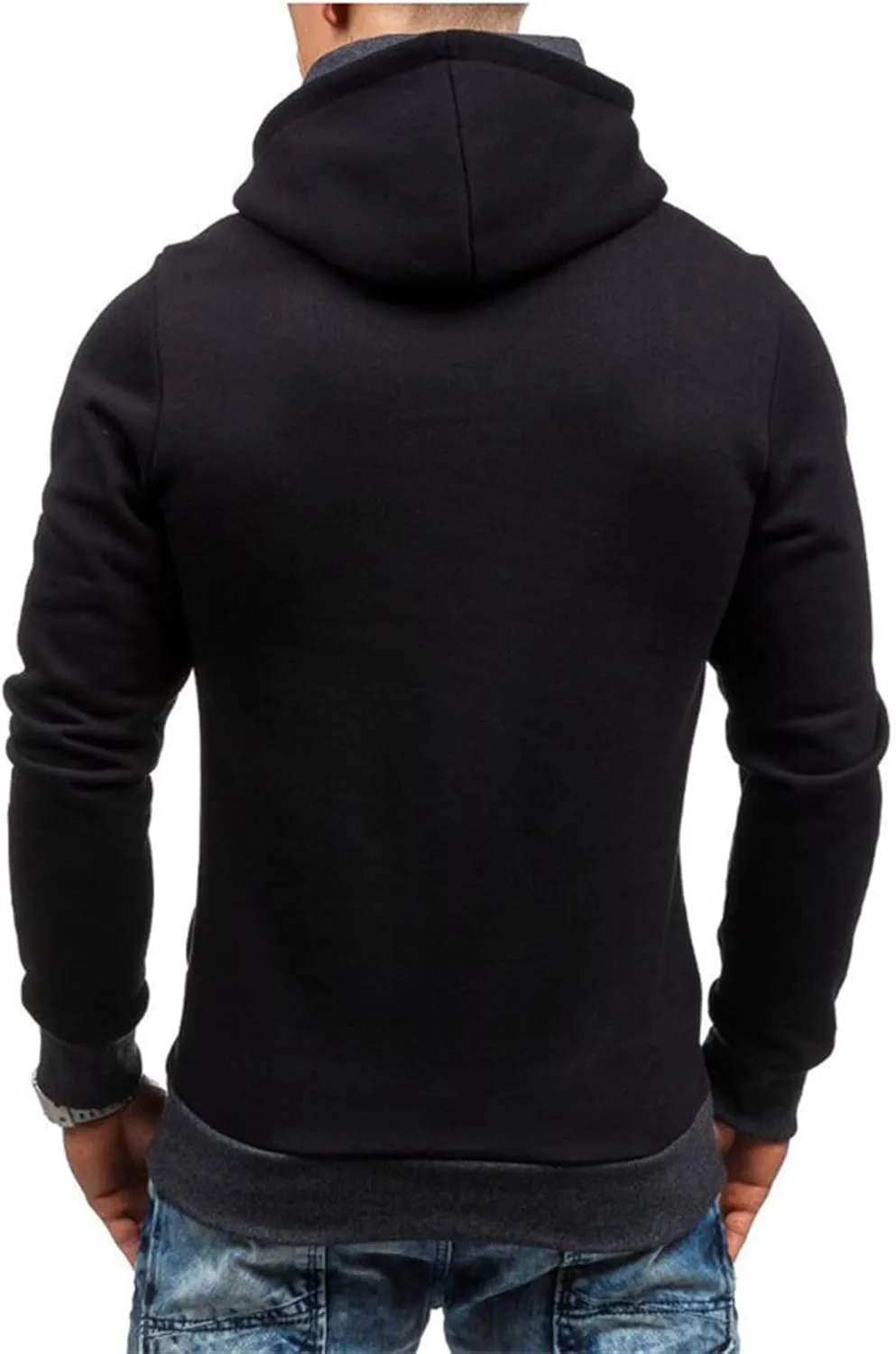 Men's Diagonal Zipper Hoodie Heavyweight Fleece Sweatshirts With Hood Long Sleeve Male Cotton Hoodie