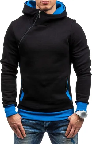 Men's Diagonal Zipper Hoodie Heavyweight Fleece Sweatshirts With Hood Long Sleeve Male Cotton Hoodie