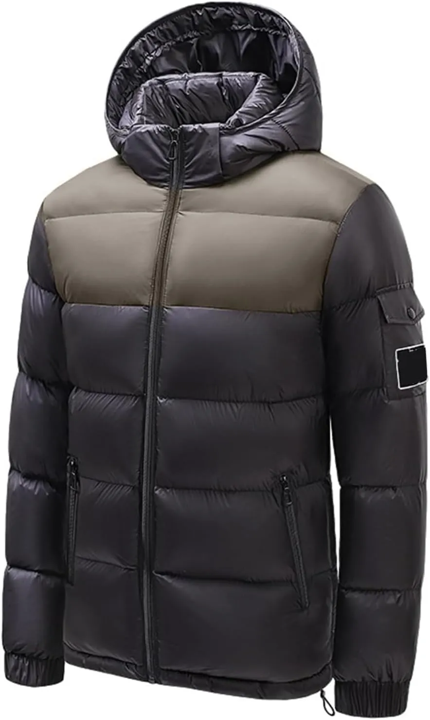 Men's Hooded Puffer Jacket Winter Coat Warm Thickened Zip Up Quilted Padded Jackets with Pockets