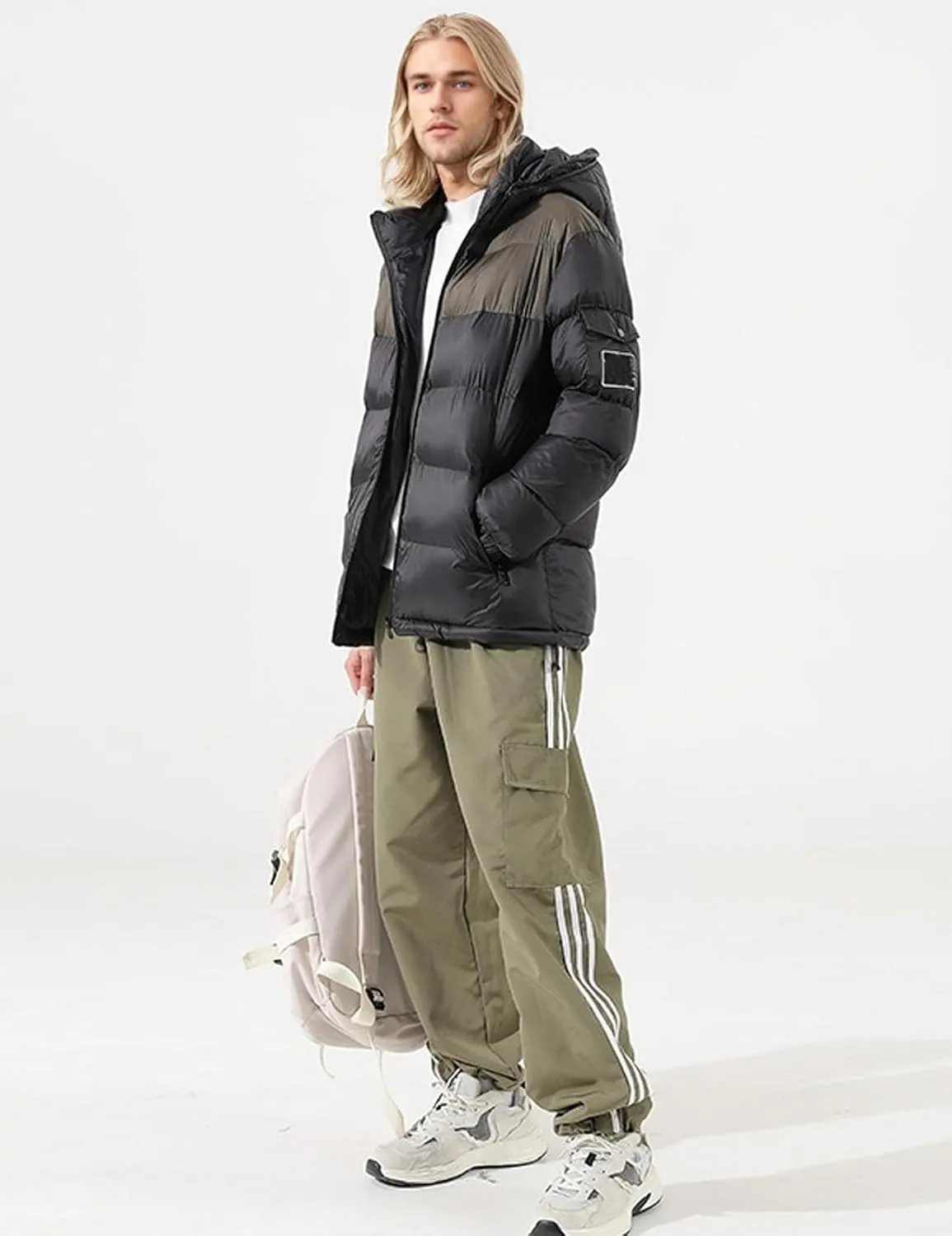 Men's Hooded Puffer Jacket Winter Coat Warm Thickened Zip Up Quilted Padded Jackets with Pockets