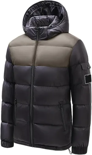 Men's Hooded Puffer Jacket Winter Coat Warm Thickened Zip Up Quilted Padded Jackets with Pockets