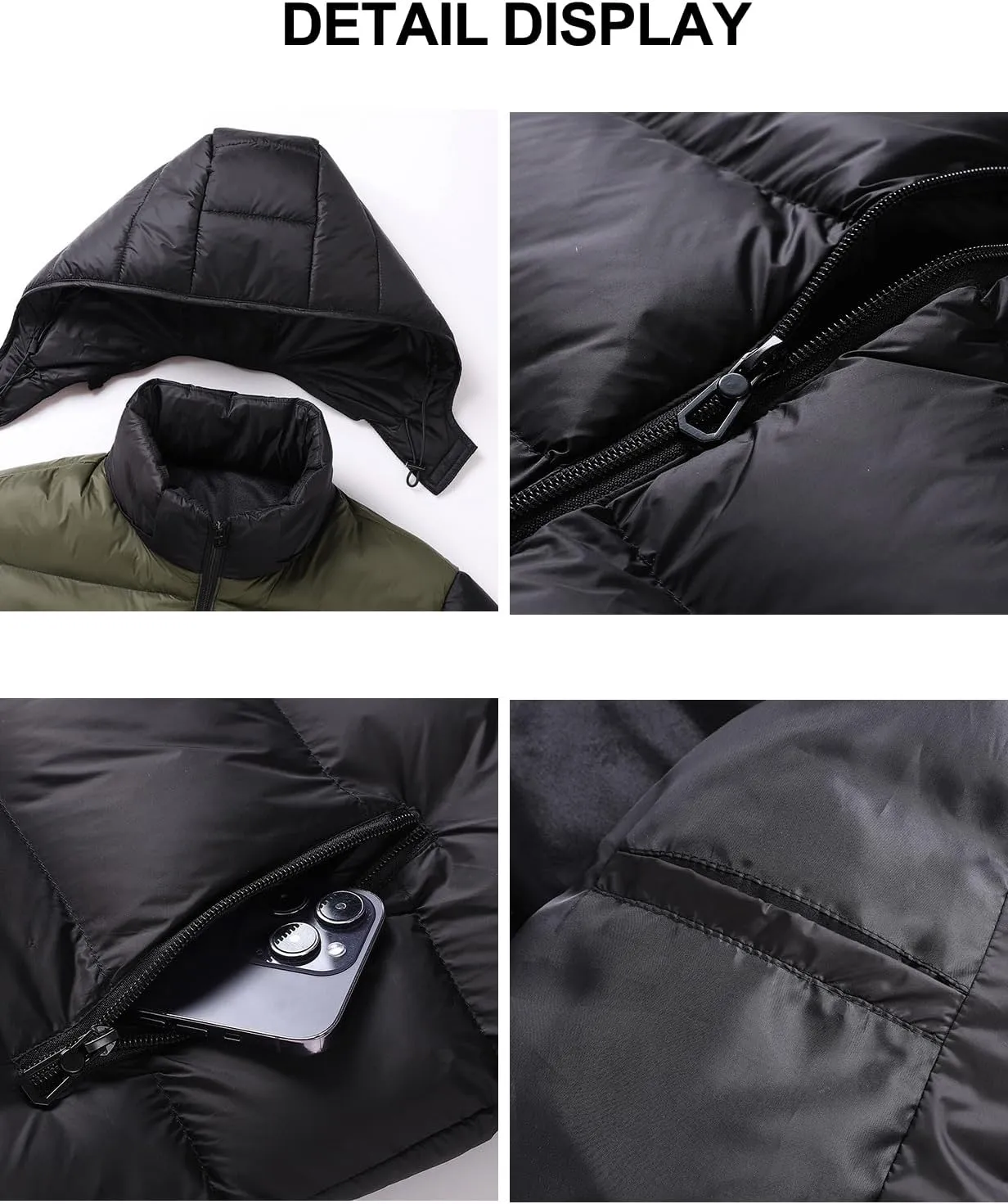 Men's Hooded Puffer Jacket Winter Coat Warm Thickened Zip Up Quilted Padded Jackets with Pockets