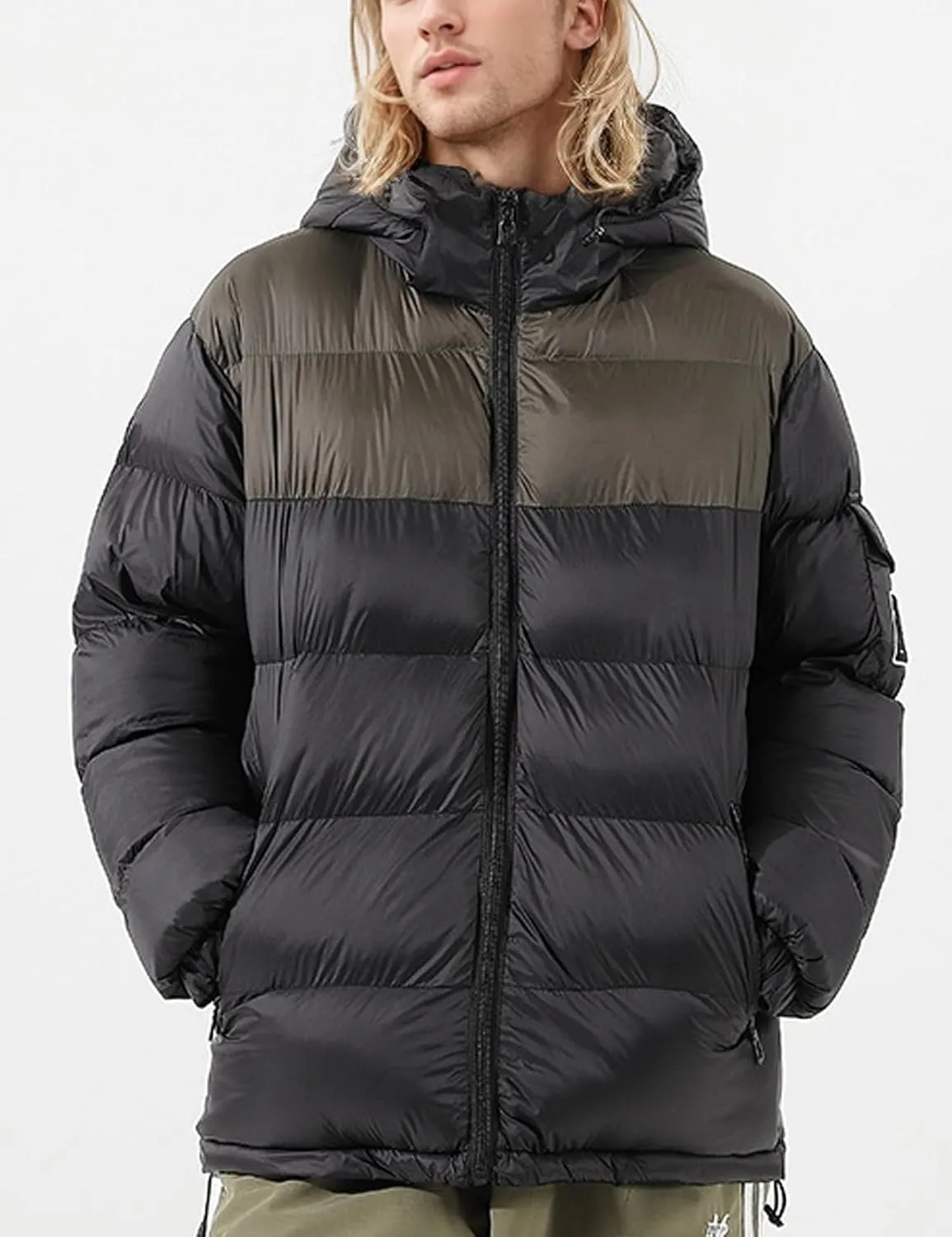 Men's Hooded Puffer Jacket Winter Coat Warm Thickened Zip Up Quilted Padded Jackets with Pockets