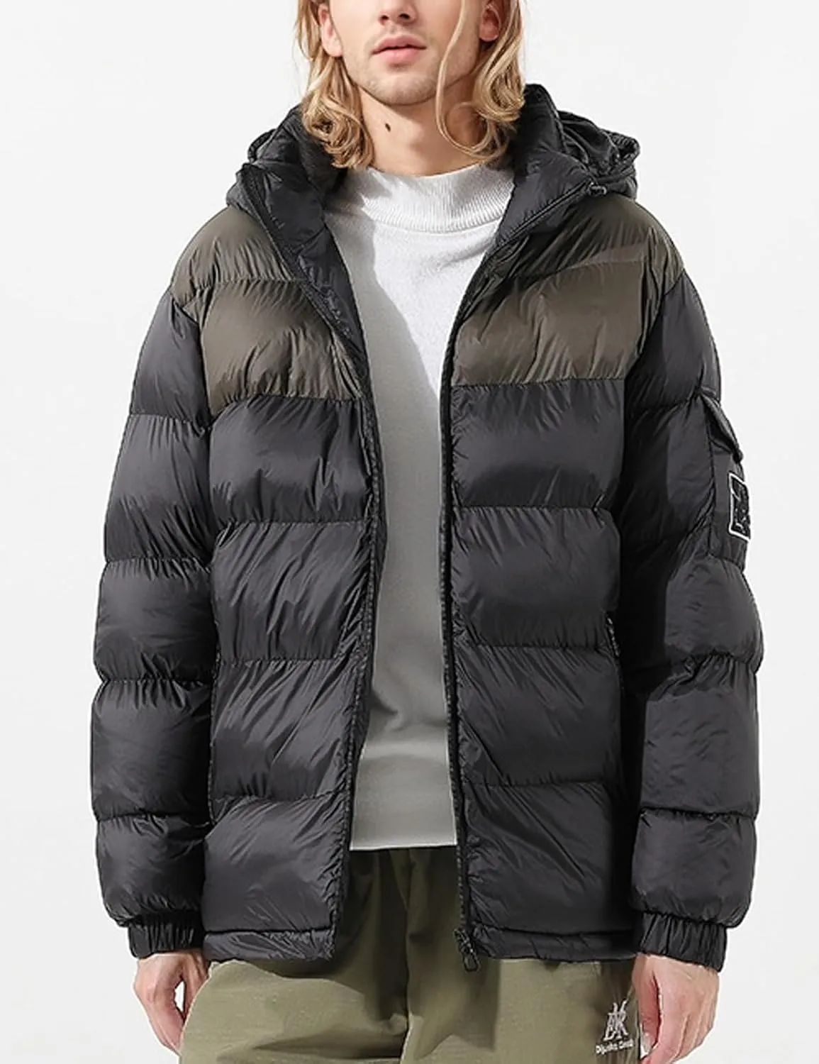 Men's Hooded Puffer Jacket Winter Coat Warm Thickened Zip Up Quilted Padded Jackets with Pockets