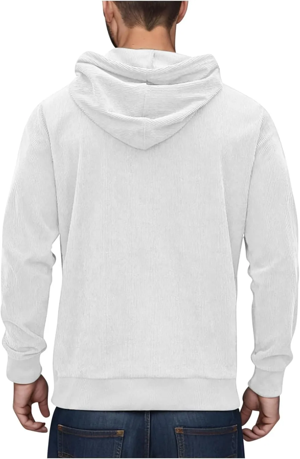 Mens Hooded Sweatshirt Long Sleeve Casual Corduroy Drawstring Pullover Hoodies with Pocket,2024 Tall and Big Tops
