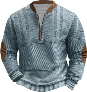 Men's Printed Top Half Zipper Long Sleeved Blouse Round Neck Top/Shirt2024 Mens Solid Big and Tall Solid Clothes