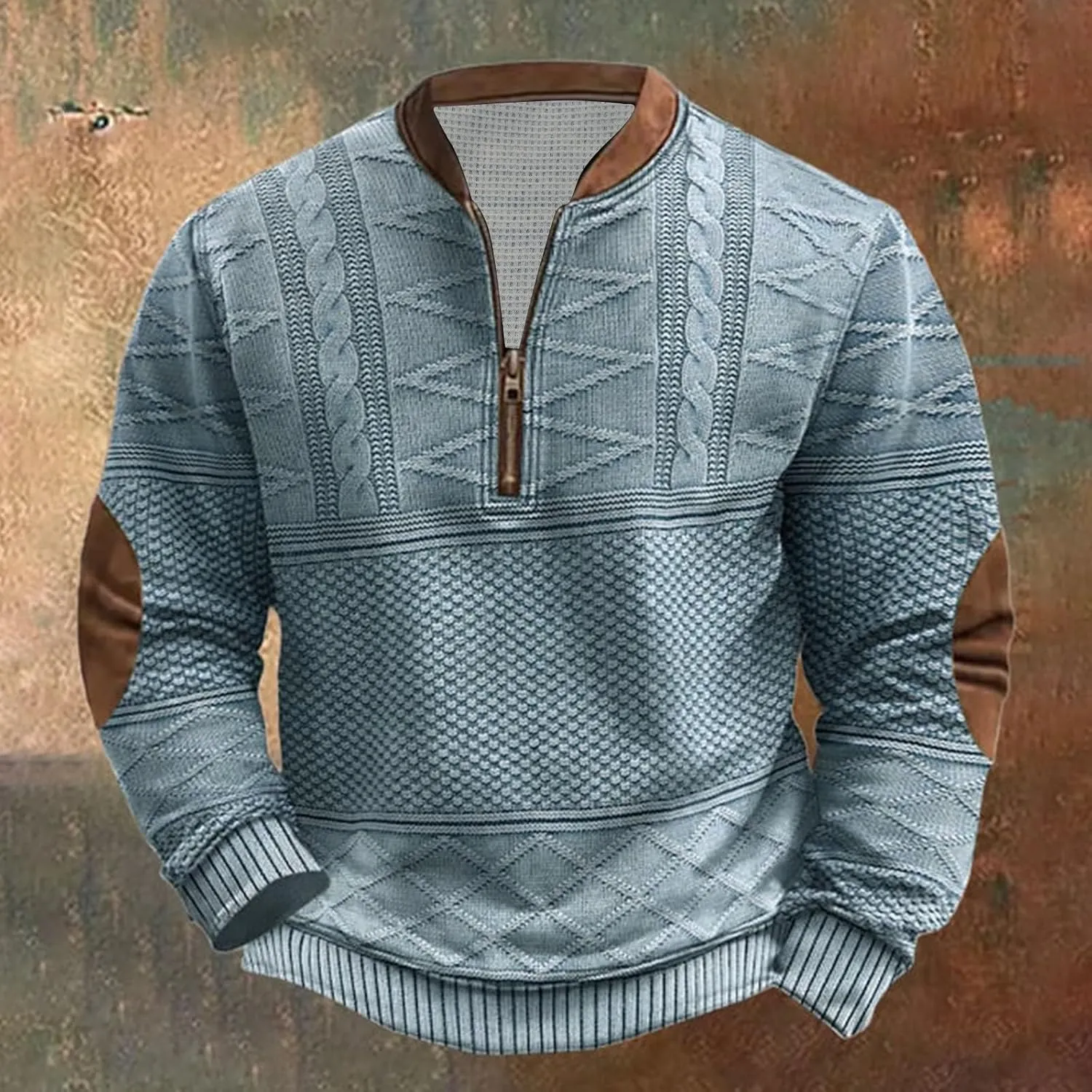 Men's Printed Top Half Zipper Long Sleeved Blouse Round Neck Top/Shirt2024 Mens Solid Big and Tall Solid Clothes