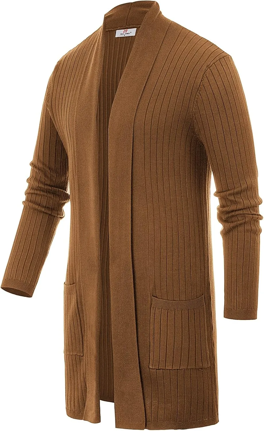 Men's Shawl Collar Open Front Long Cardigan Ribbed Knit Sweater with Pockets