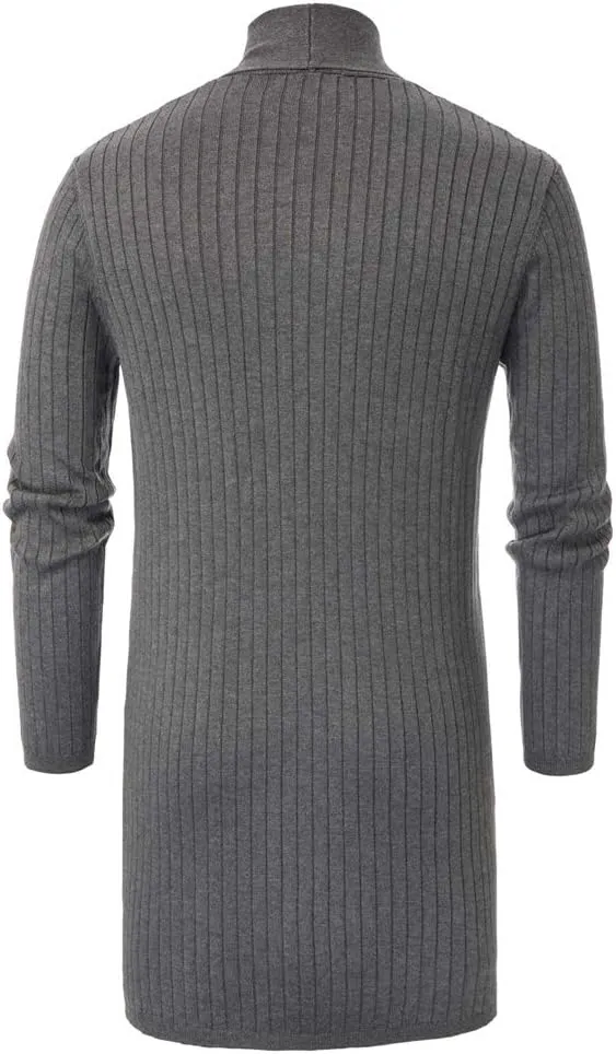 Men's Shawl Collar Open Front Long Cardigan Ribbed Knit Sweater with Pockets