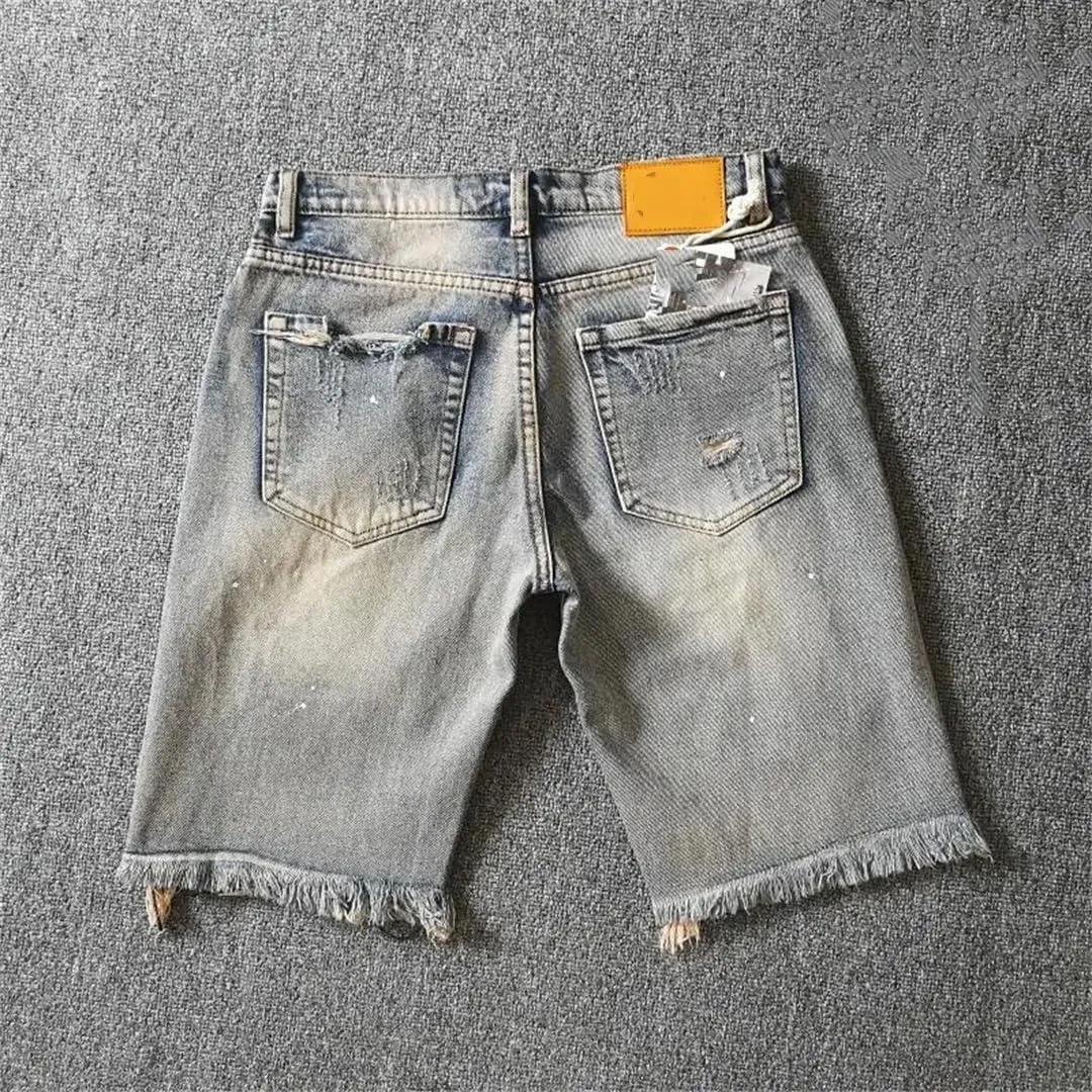 Men's Vintage Denim Shorts Casual Knee-Length Washed Distressed Hole Jeans Summer Boyfriend Short Pants