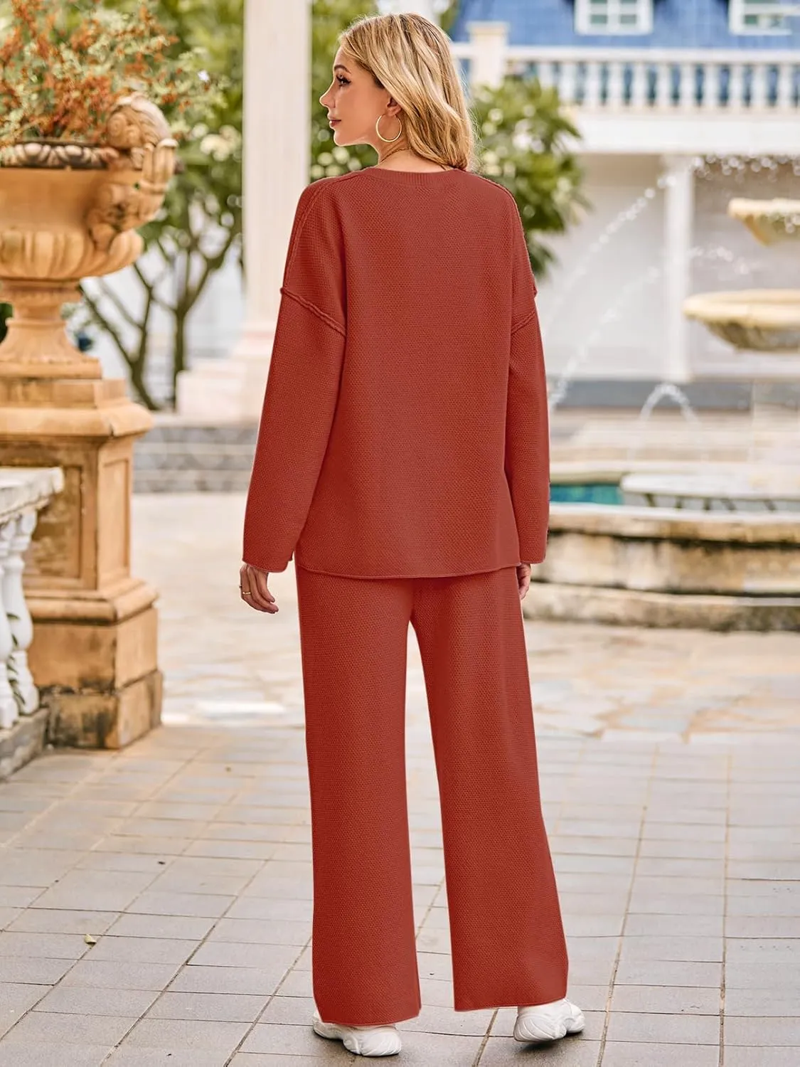 MEROKEETY Women's 2 Piece Outfit Sets Long Sleeve Button Knit Pullover Sweater and Pants Lounge Sets