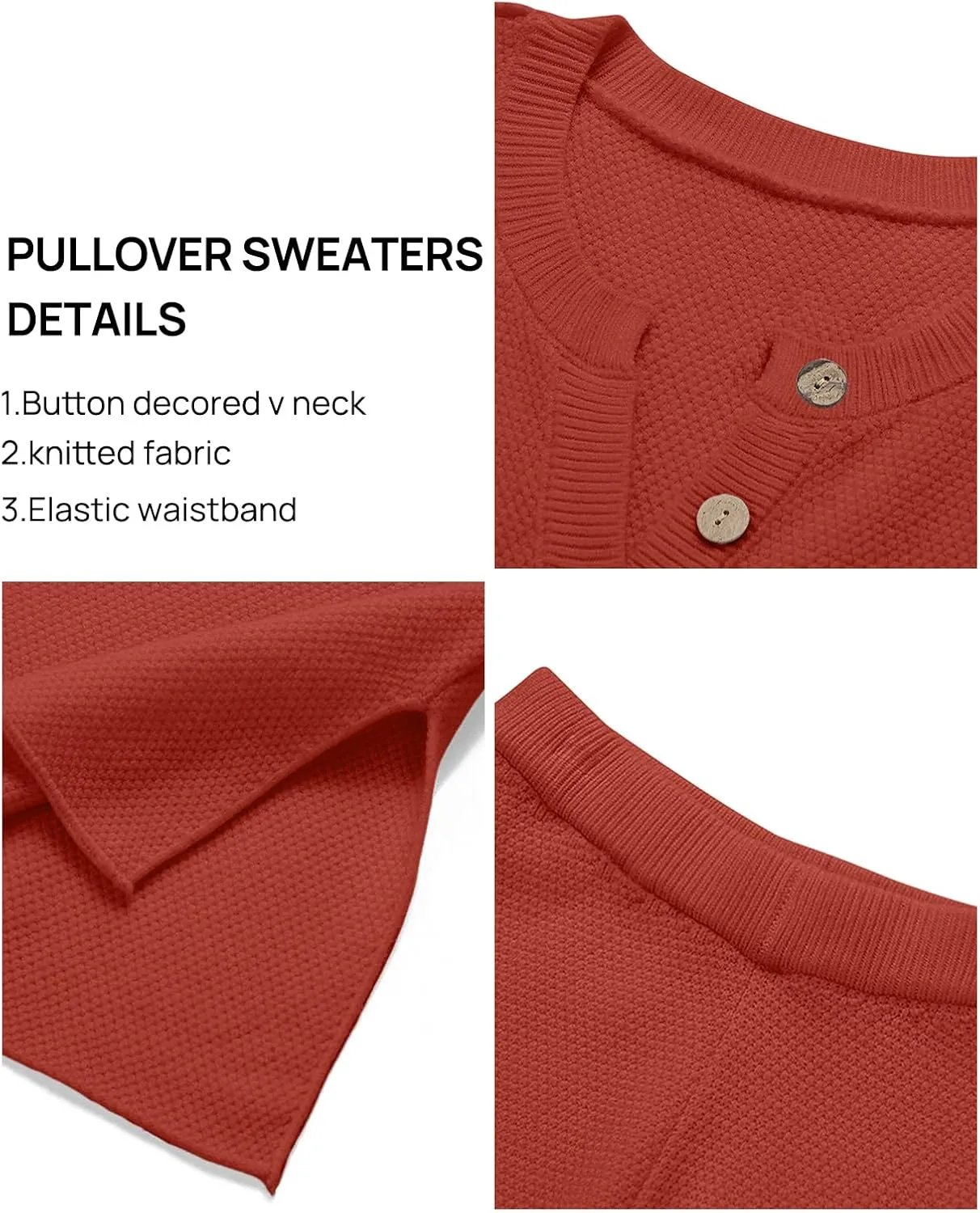 MEROKEETY Women's 2 Piece Outfit Sets Long Sleeve Button Knit Pullover Sweater and Pants Lounge Sets