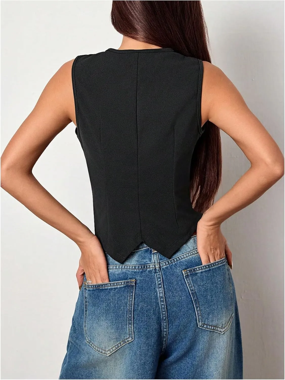 Milumia Women's Button Front Blazer Vest Sleeveless V Neck Asymmetrical Hem Tank Tops