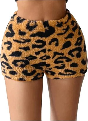 Milumia Women's Fuzzy Leopard Print High Waisted Fleece Shorts Fitted Y2K Shorts