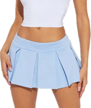 Mini Pleated Skirts for Women, Y2K High Waist Stretchy Tennis Skater A-Line Short Skirt with Shorts Underneath. Blue