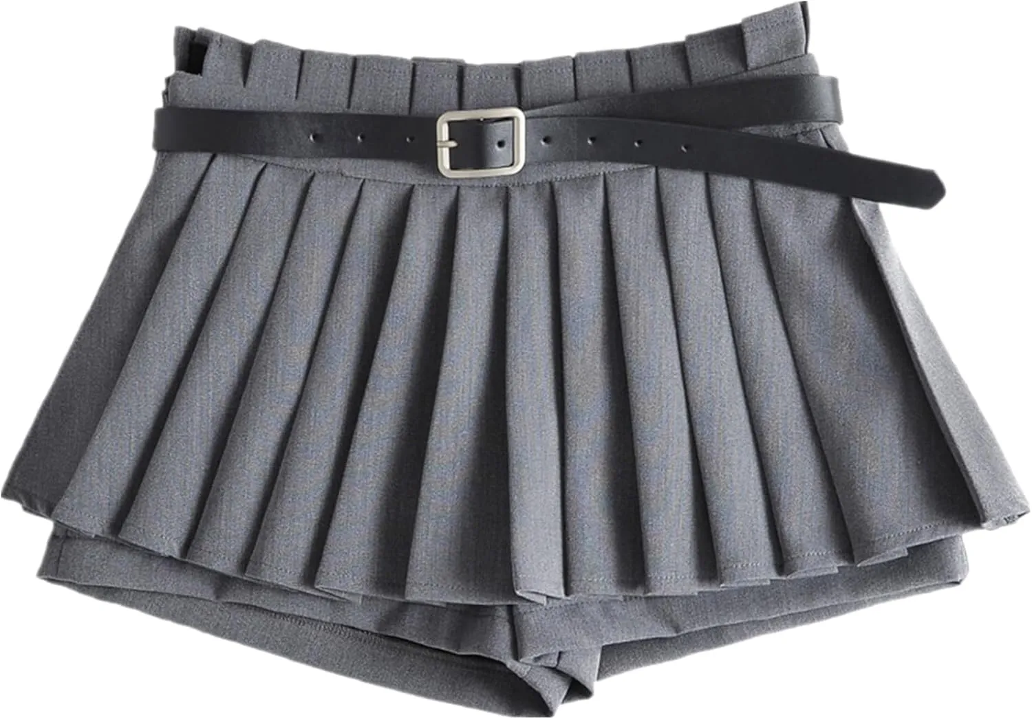 Mini Pleated Skirts for Women, Y2K High Waist Stretchy Tennis Skater A-Line Short Skirt with Shorts Underneath. Grey