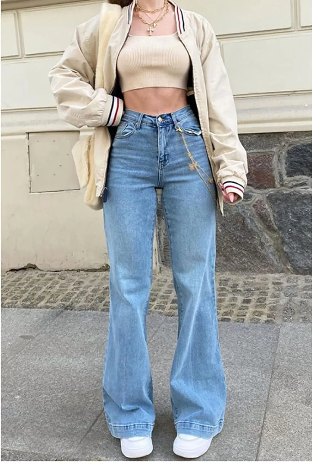 Mxiqqpltky Women's Bootcut Flare Jeans Mid Waist Stretch Straight Leg Skinny Bell Bottom Boyfriend Denim Pants Y2K Streetwear