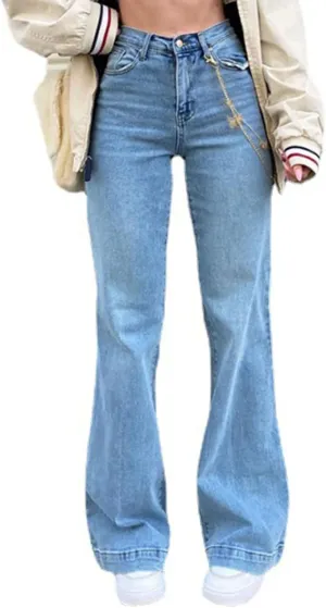 Mxiqqpltky Women's Bootcut Flare Jeans Mid Waist Stretch Straight Leg Skinny Bell Bottom Boyfriend Denim Pants Y2K Streetwear