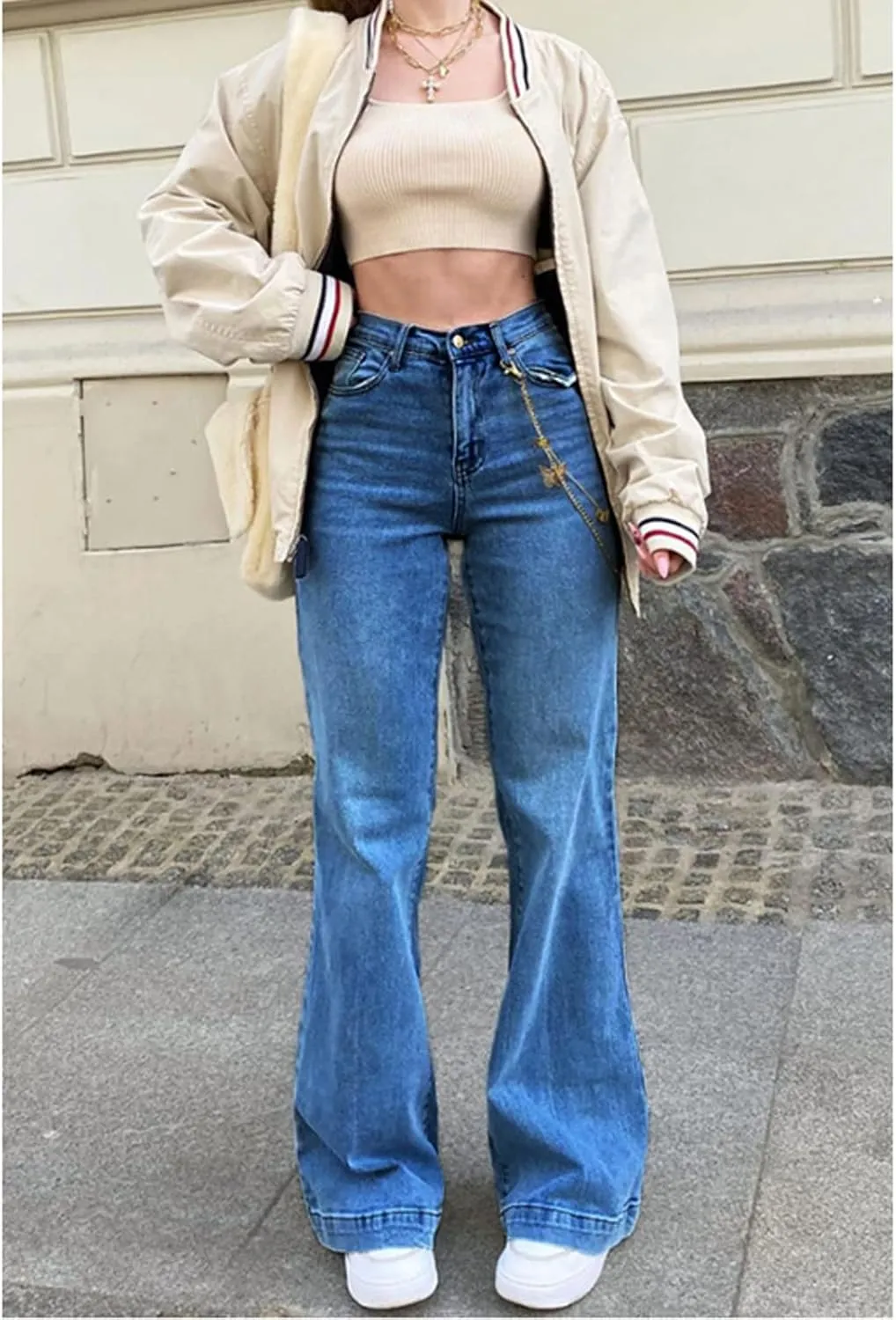 Mxiqqpltky Women's Bootcut Flare Jeans Mid Waist Stretch Straight Leg Skinny Bell Bottom Boyfriend Denim Pants Y2K Streetwear