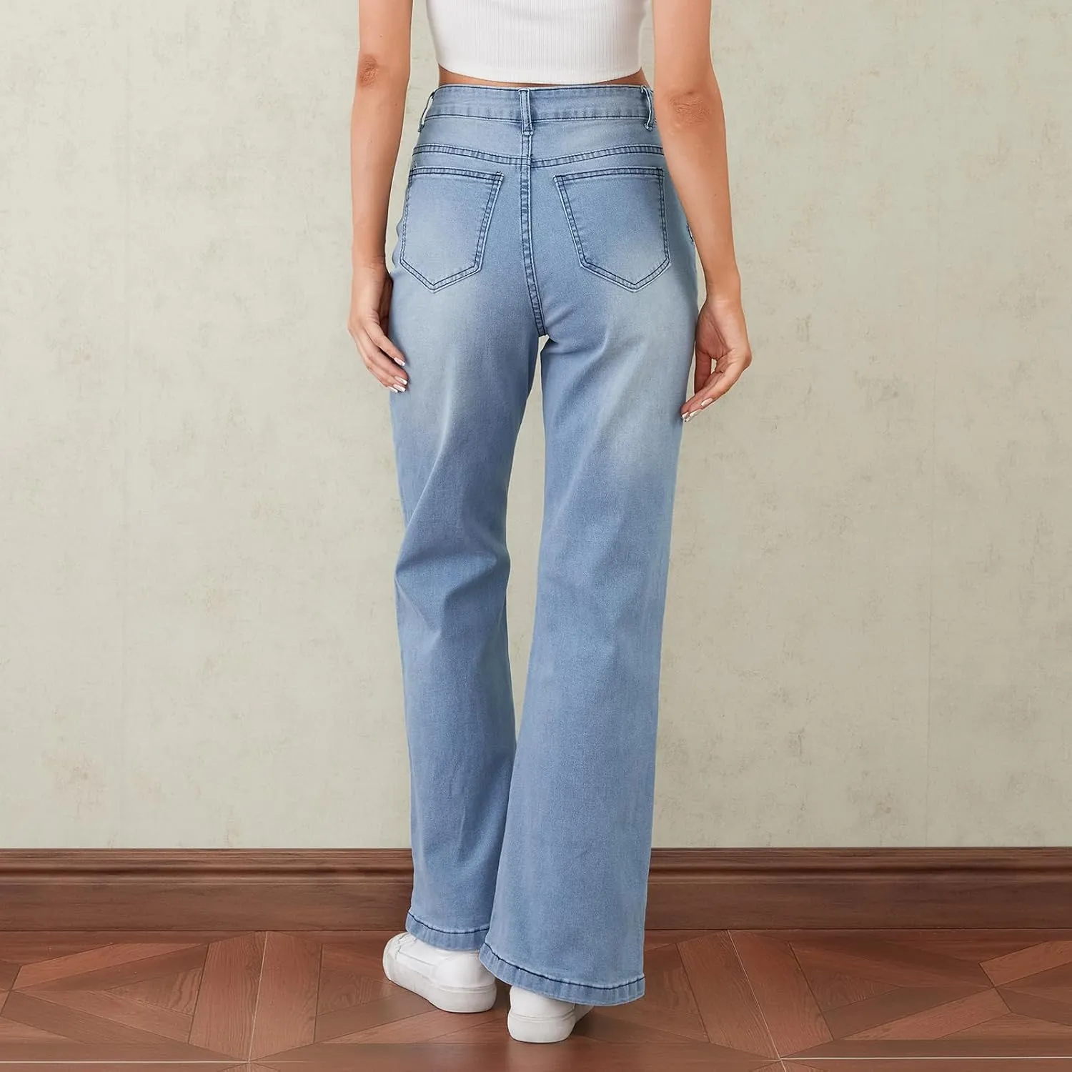 Mxiqqpltky Women's Bootcut Flare Jeans Mid Waist Stretch Straight Leg Skinny Bell Bottom Boyfriend Denim Pants Y2K Streetwear