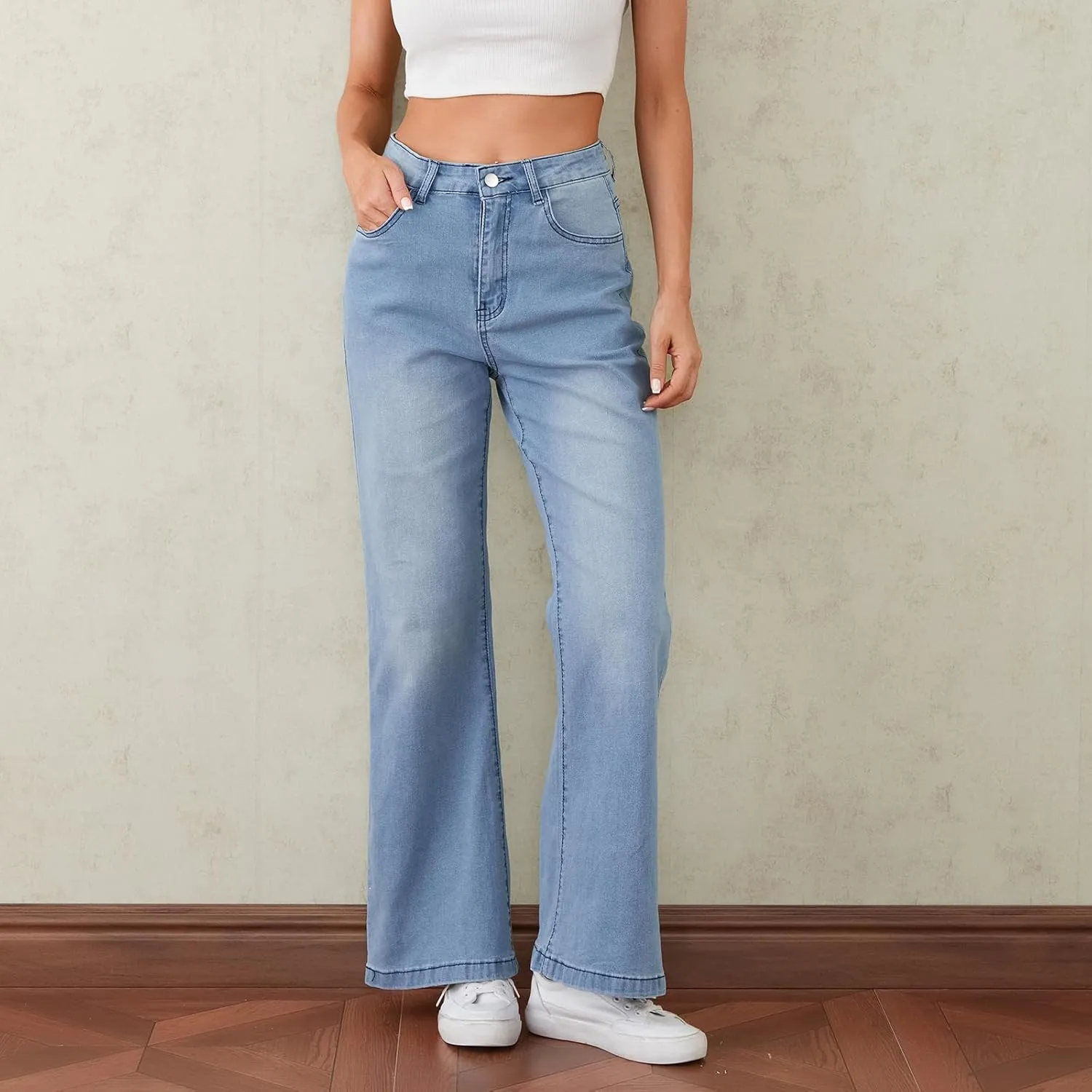 Mxiqqpltky Women's Bootcut Flare Jeans Mid Waist Stretch Straight Leg Skinny Bell Bottom Boyfriend Denim Pants Y2K Streetwear