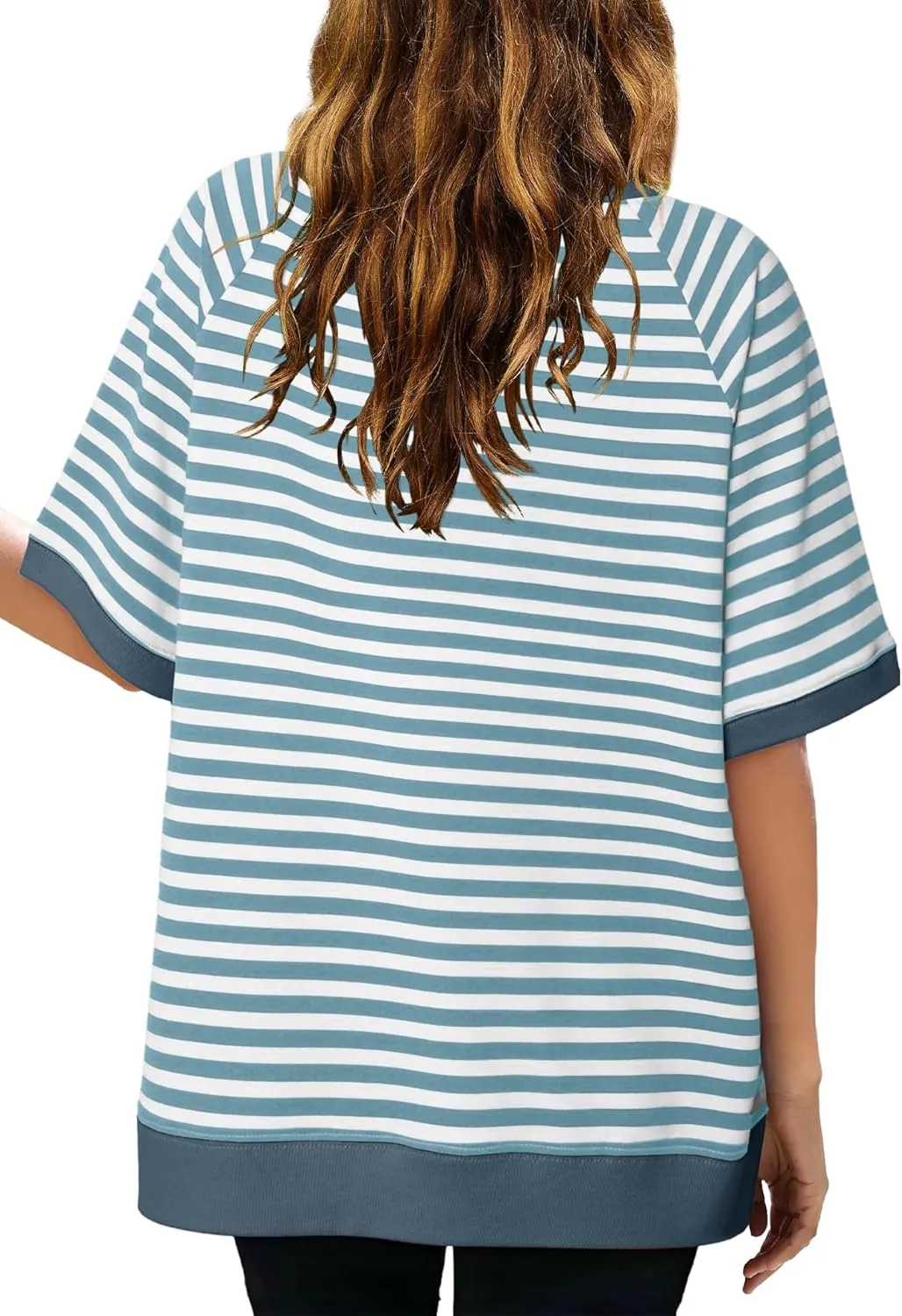 Nirovien Womens Striped Short Sleeve Tshirt Oversized Crewneck Shirt Color Block Tee Shirts Summer Tunic Tops