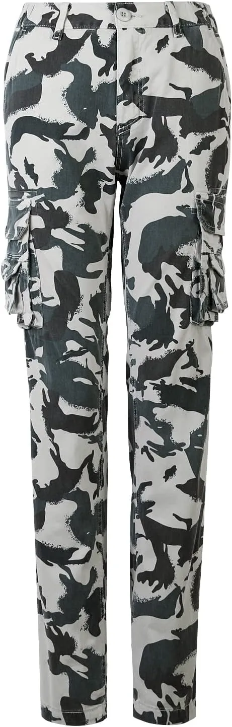 OCHENTA Women's Cotton Stretch Casual Cargo Pants Como Combat Straight Leg with Multi Pockets
