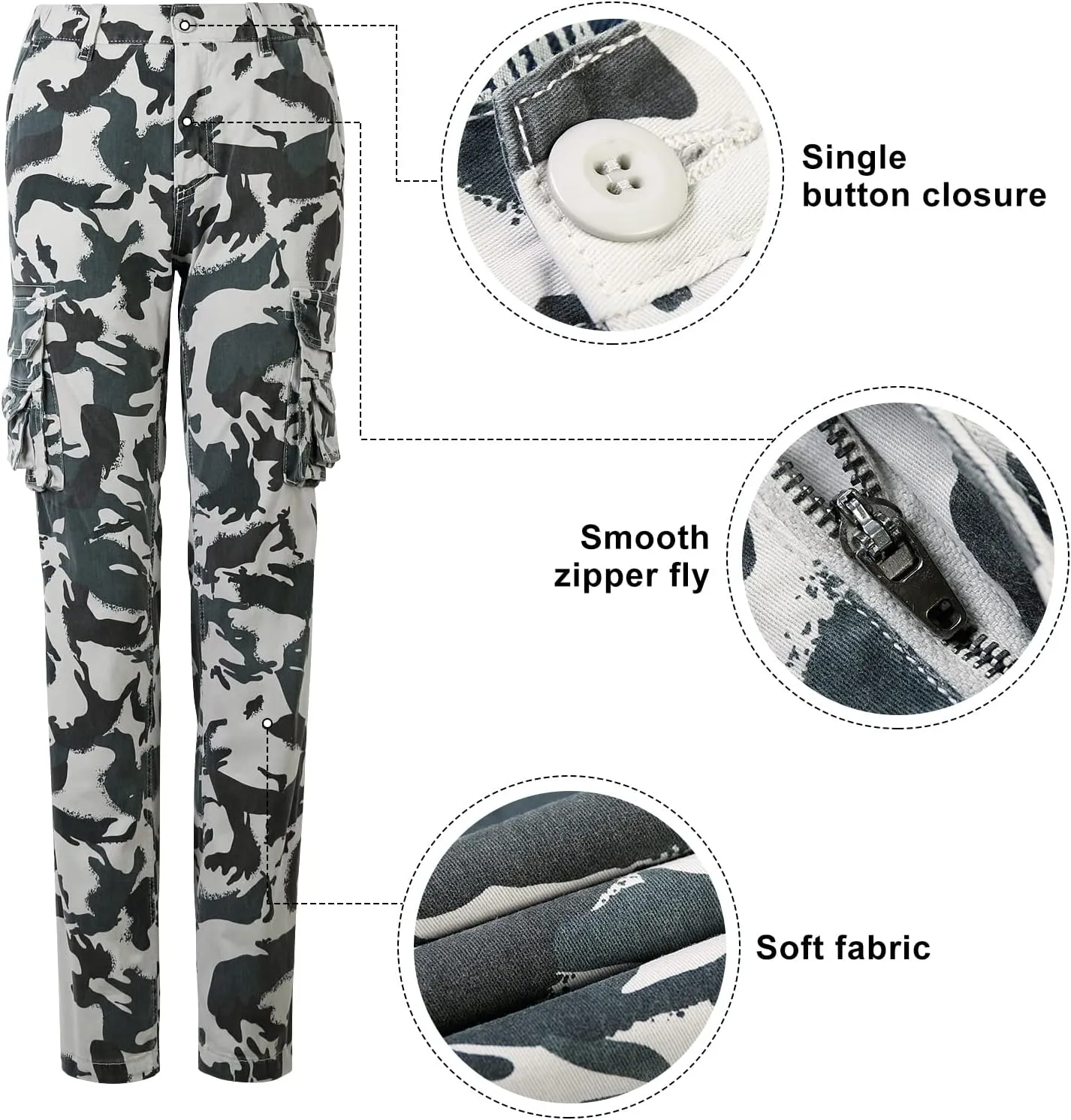OCHENTA Women's Cotton Stretch Casual Cargo Pants Como Combat Straight Leg with Multi Pockets