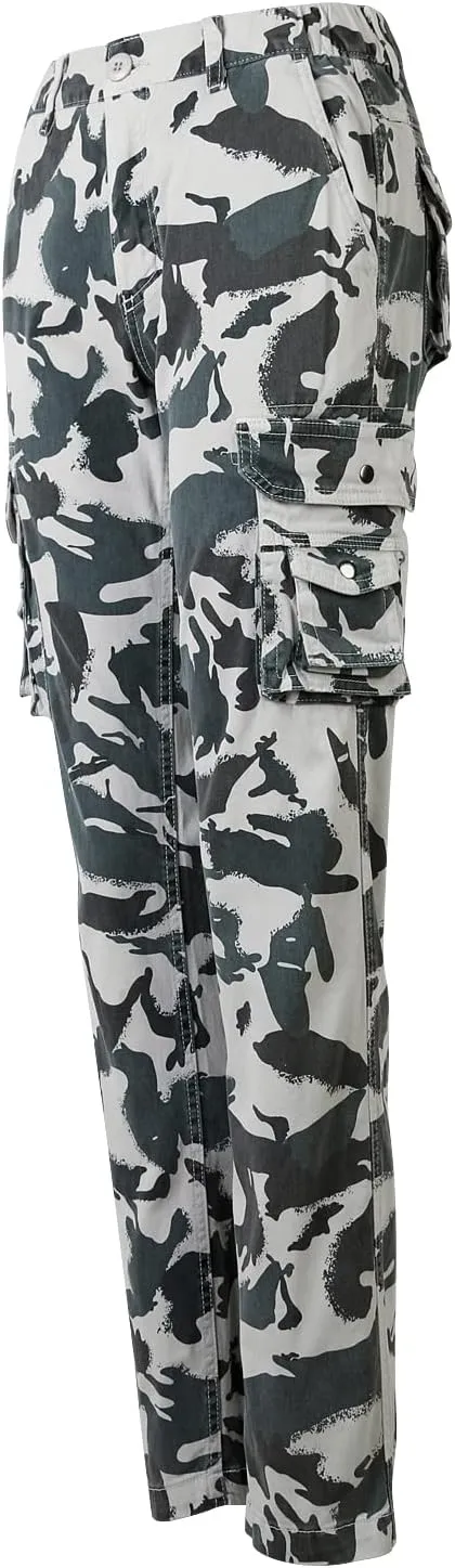OCHENTA Women's Cotton Stretch Casual Cargo Pants Como Combat Straight Leg with Multi Pockets