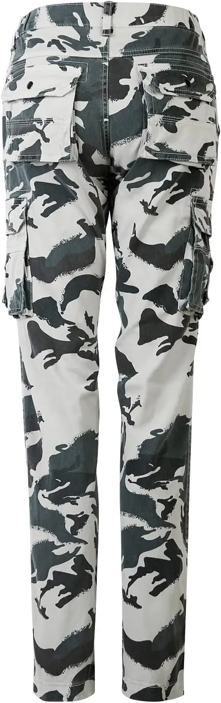 OCHENTA Women's Cotton Stretch Casual Cargo Pants Como Combat Straight Leg with Multi Pockets